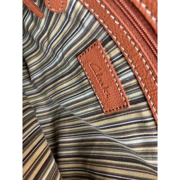 Clarks Pebbled Leather Purse Rust Orange Medium Boho Travel Satchel Double Strap - Picture 9 of 13